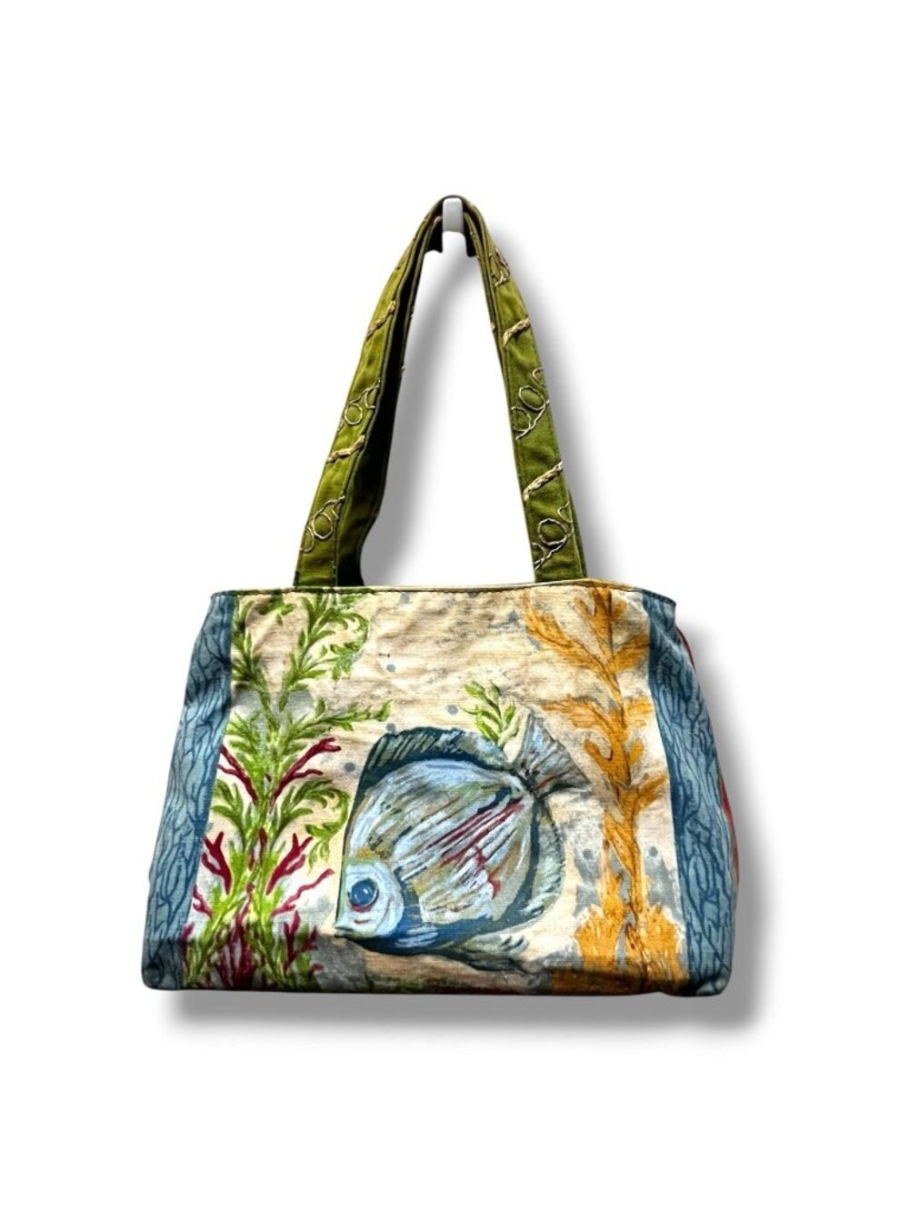 Kate McRostie Shoulder Bag Fish Print/Stripes Cotton Canvas Artsy Cruise Ocean